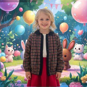 LA ROYALE -Italy Plaid Button Down Peter Pan Collar Shirt/Jacket Girl Sz 7 NEW